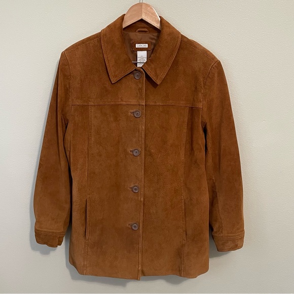 Cherokee Genuine Leather Jacket Womens L VTG 90S Camel Color Suede Button Up - Picture 1 of 16